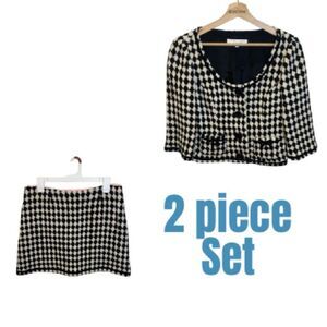 TRINA TURK Diamond Check Wool 2 Piece Blazer Skirt Set Size M